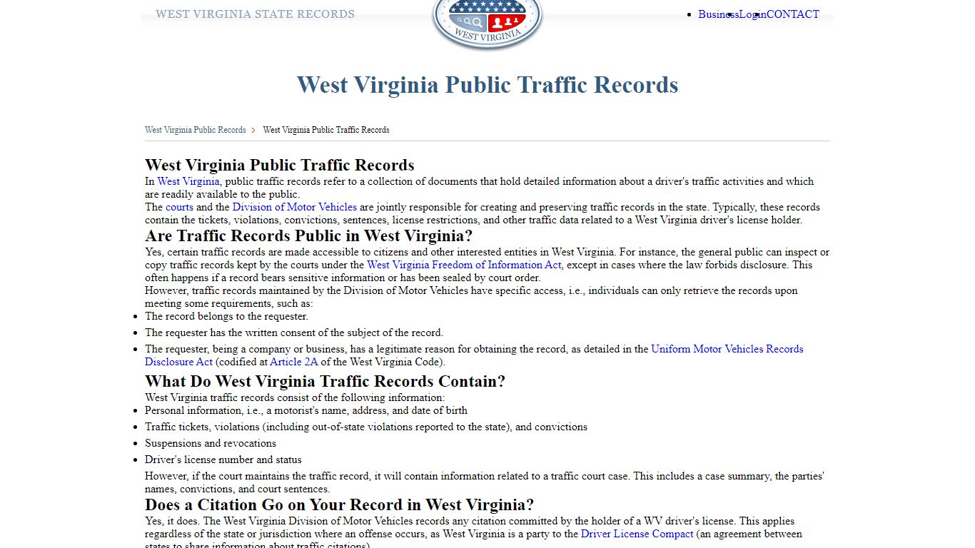 West Virginia Public Traffic Records | StateRecords.org