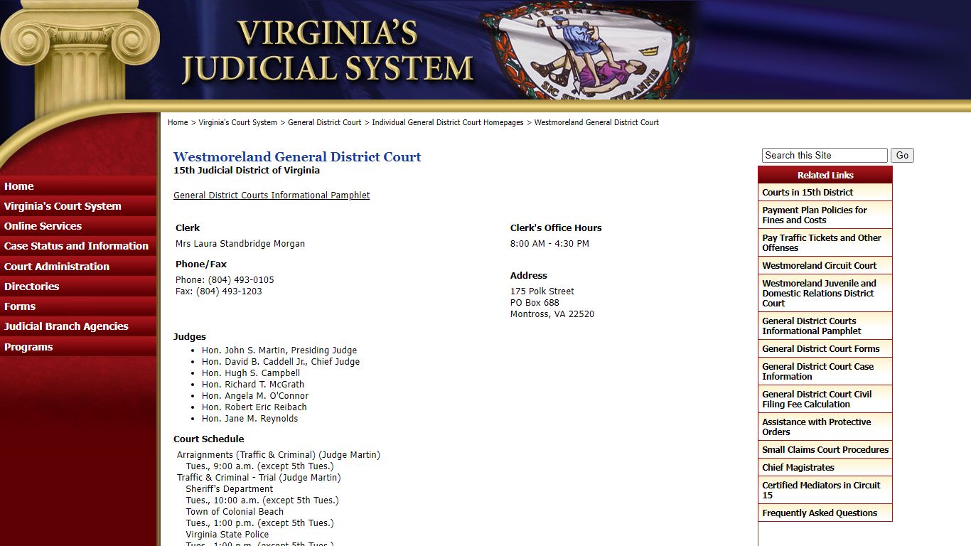 Westmoreland General District Court - Judiciary of Virginia
